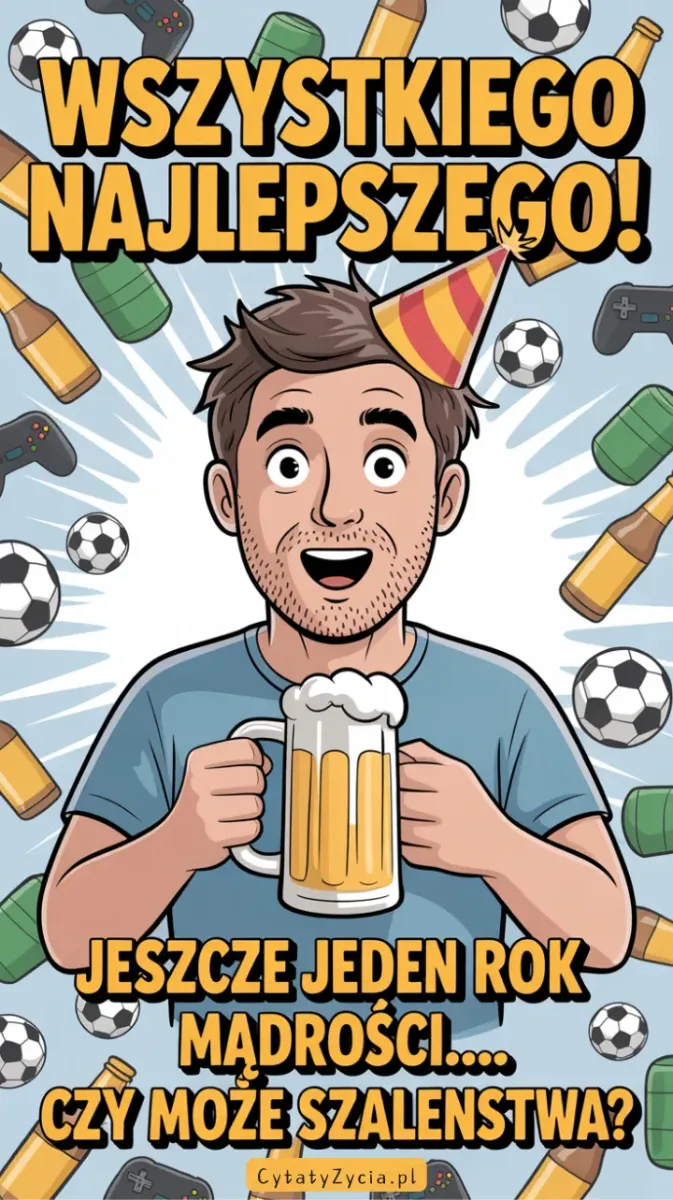 „Radosna grafika z życzeniami na dzień urodzin dla mężczyzny.”