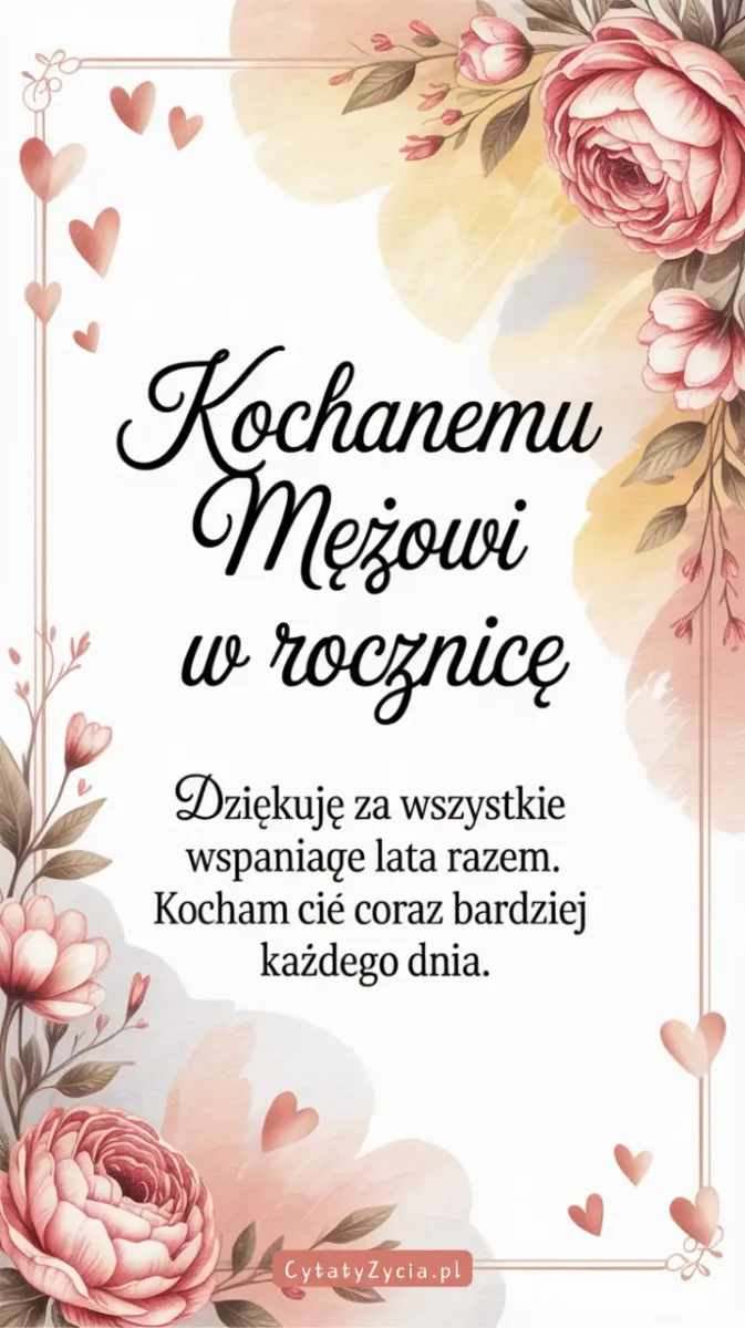 Grafika z prezentem ślubnym i ciepłymi życzeniami dla męża.